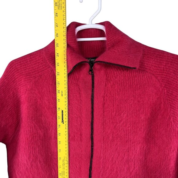 Vintage VENESHA Womens L 80% Angora Fuzzy Fuchsia Zip Sweater Jacket Old Money - Picture 11 of 16